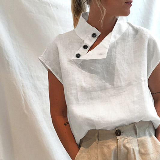 Large Women'S Sleeveless Shirt Solid Slim Collar Shirt