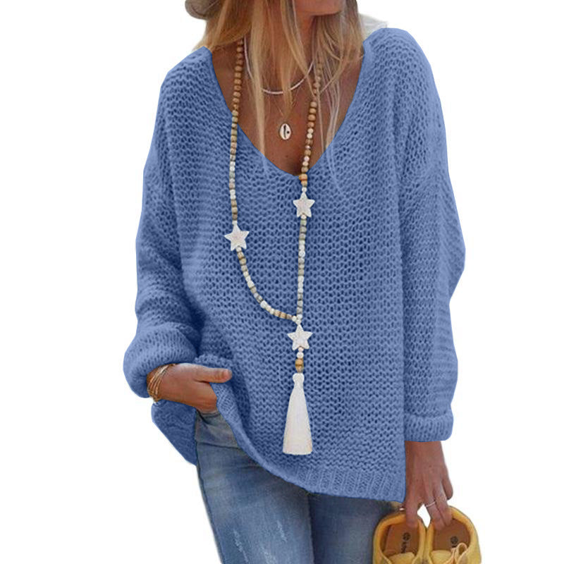 Knit Sweater V-neck Long-sleeved Knitted Top