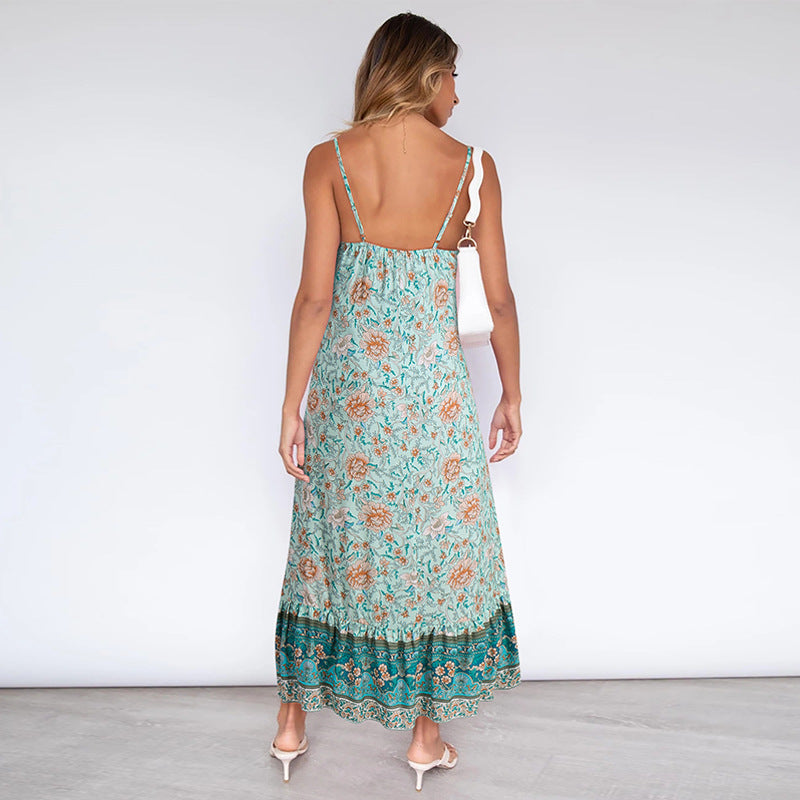 Step into Summer with Our New Style European and American Women's Bohemian Sling Floral Dress