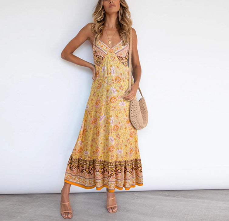 Step into Summer with Our New Style European and American Women's Bohemian Sling Floral Dress