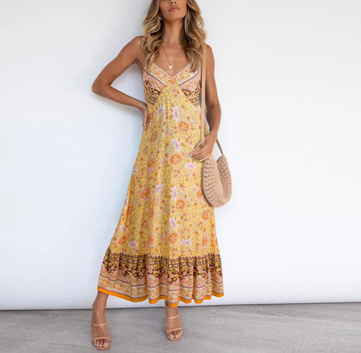 Step into Summer with Our New Style European and American Women's Bohemian Sling Floral Dress