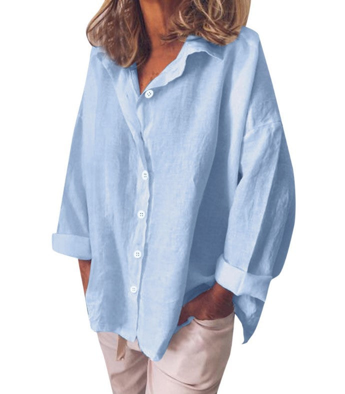 Chic Casual Long-Sleeved Cotton and Linen Shirt