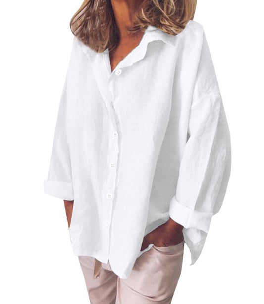 Chic Casual Long-Sleeved Cotton and Linen Shirt