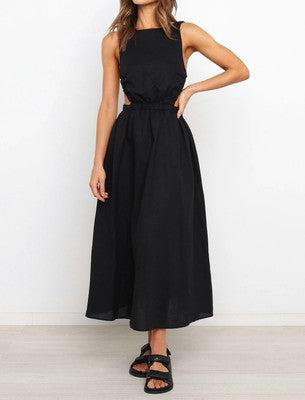 Sling Open Back Elasticated Waist Long Dress