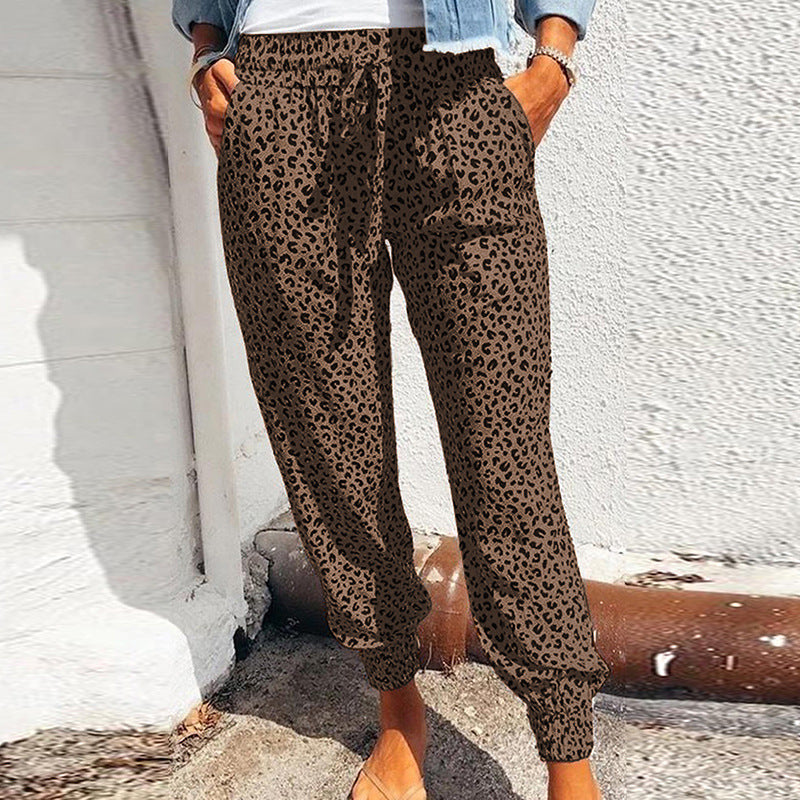 Slim Leopard Print Pants for Women in European and American Style.