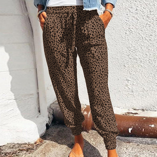 Slim Leopard Print Pants for Women in European and American Style.