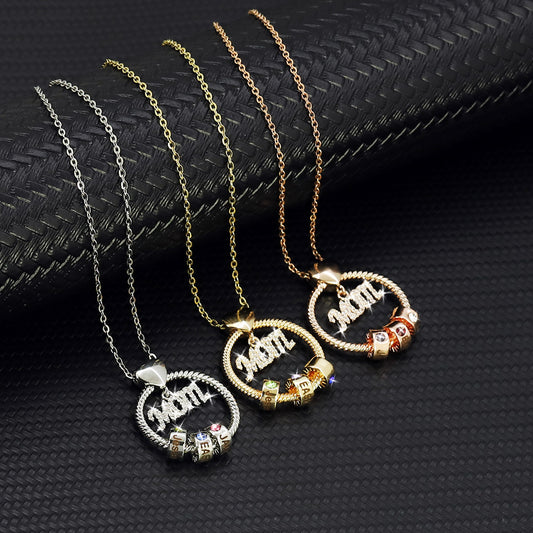 Mothers Day Gift ,custom Name Necklaces 12 Color Birthday Stone Necklace with Carved Name and Diamond Mom Bead Necklace Femme