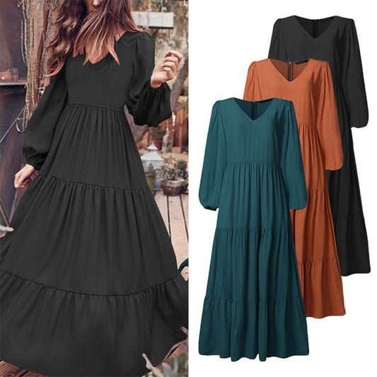 Fashion Big Swing Solid Color Stitching Dress