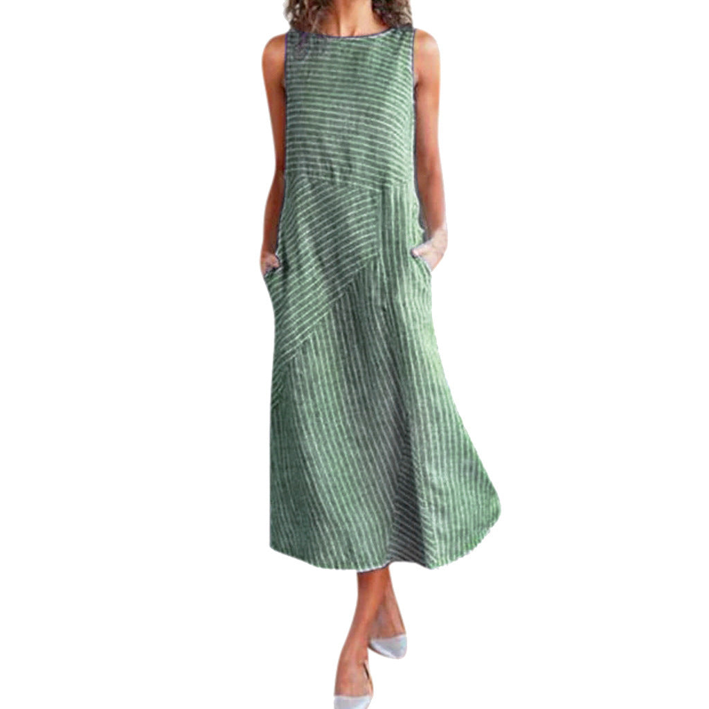 Sleeveless Maxi Dress with Casual Striped Pattern