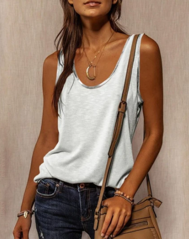 Sleeveless T-Shirt with Contrasting Tie and Loose Fit