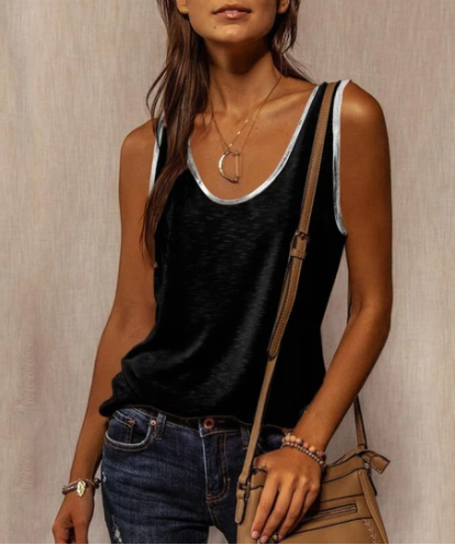Sleeveless T-Shirt with Contrasting Tie and Loose Fit