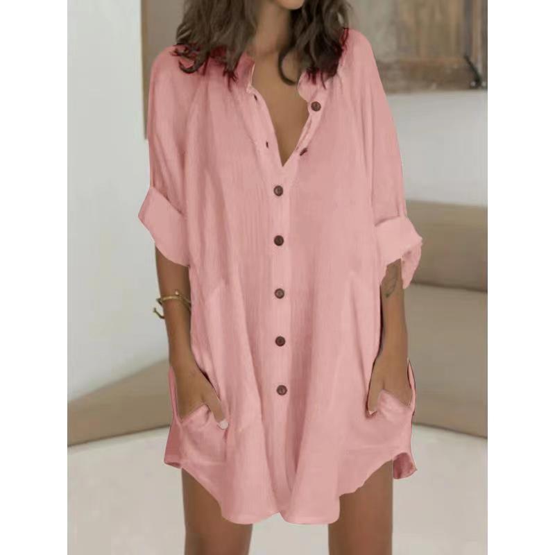 Women's Casual Loose Single-Breasted Shirt Dress