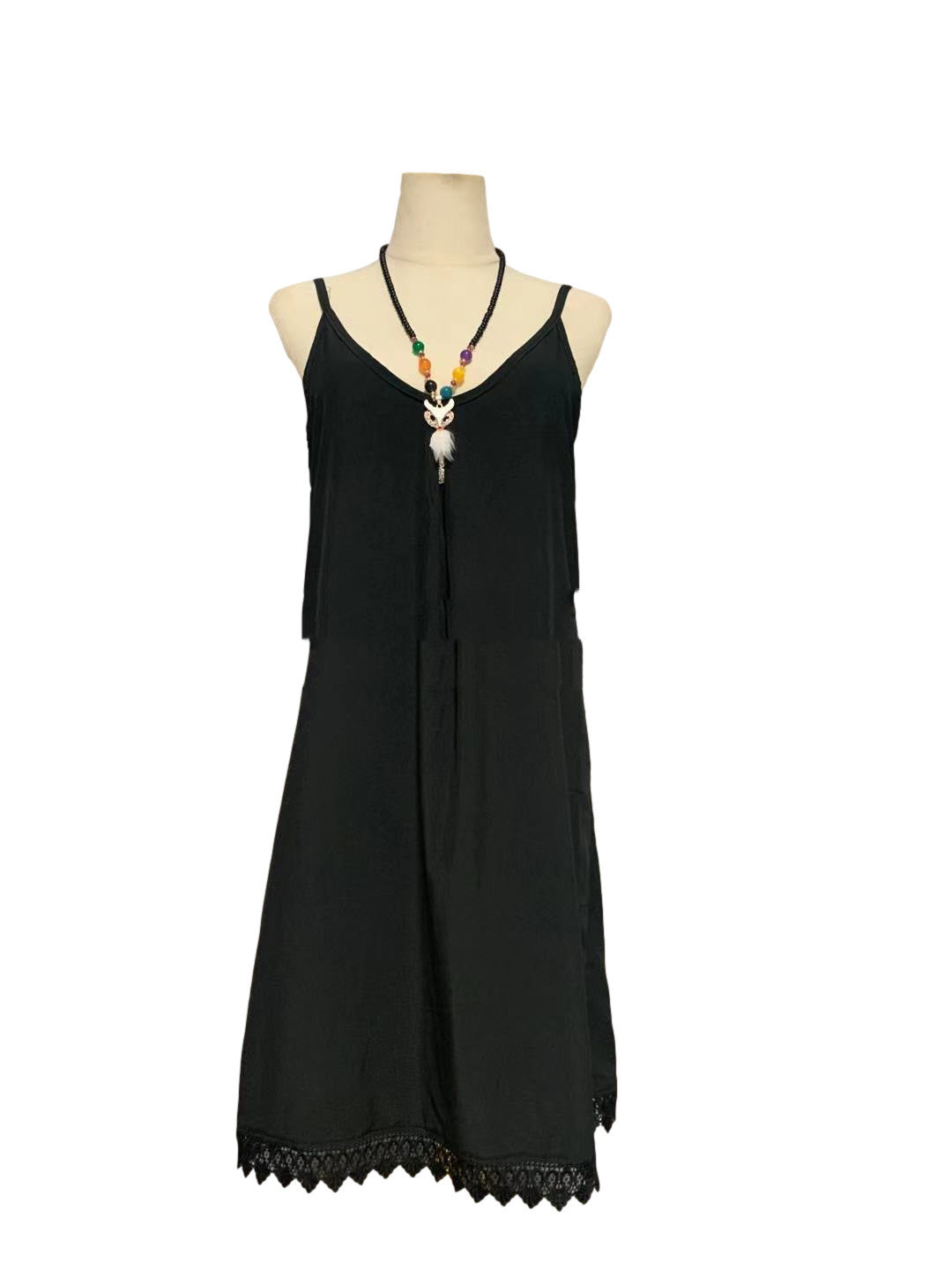 Women's Chiffon V-Neck Swing Dress with Spaghetti Straps