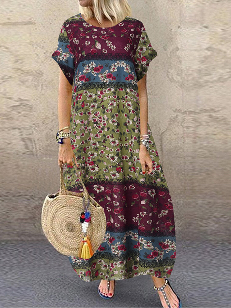 Summer Maxi Dress for Women with Short Sleeves and High Waist