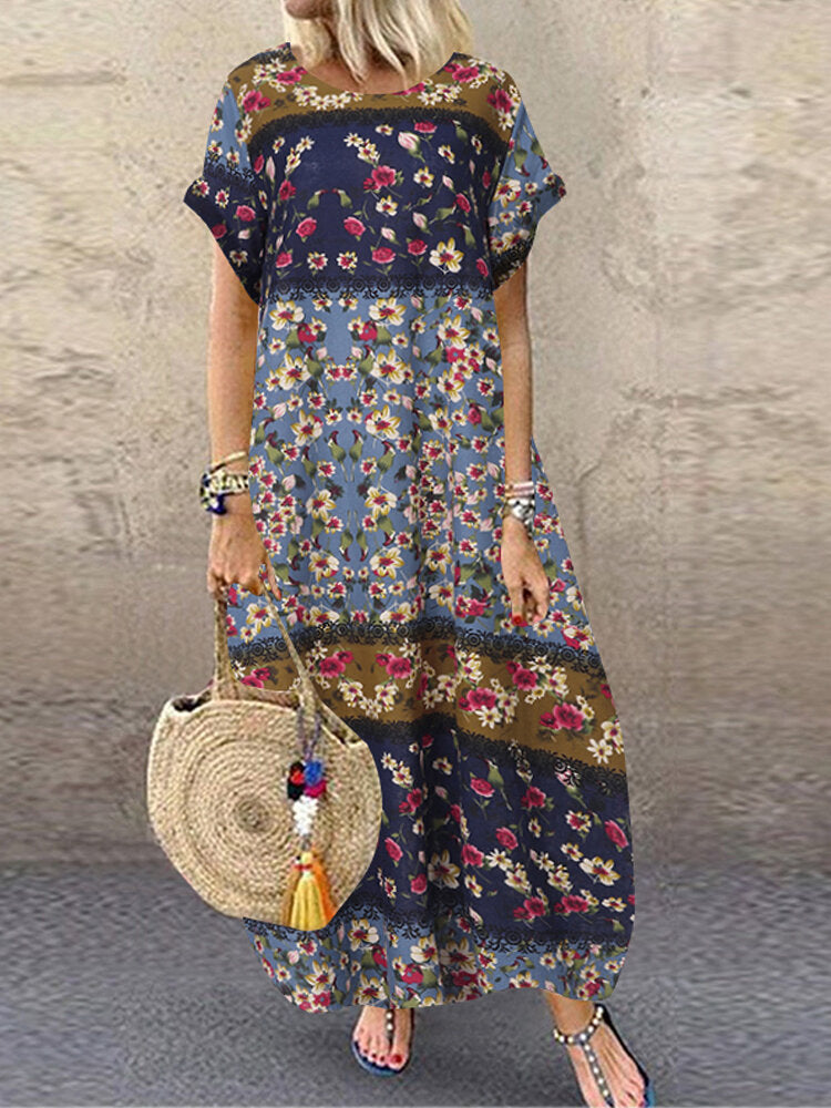 Summer Maxi Dress for Women with Short Sleeves and High Waist