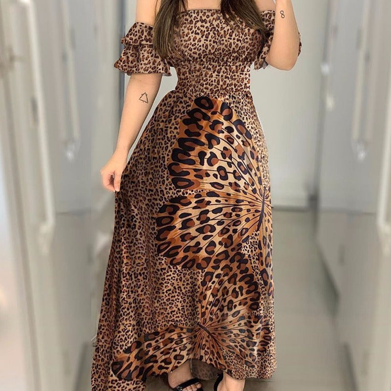 Leopard V-Neck Long Sleeve Leopard Dress For Women