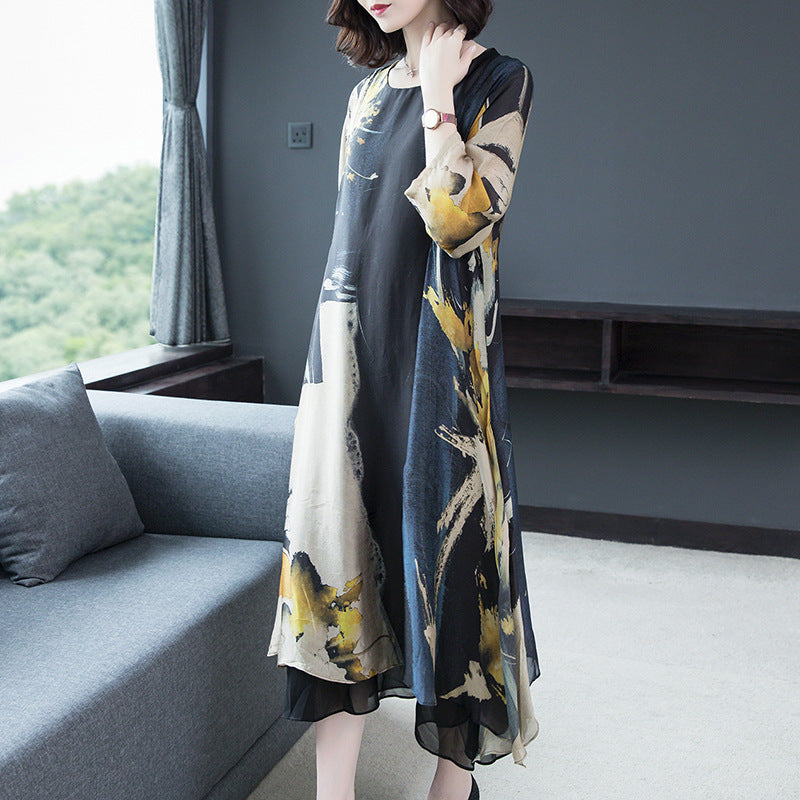 New Loose Plus-Size Printed Long Dress for a Slimming Look