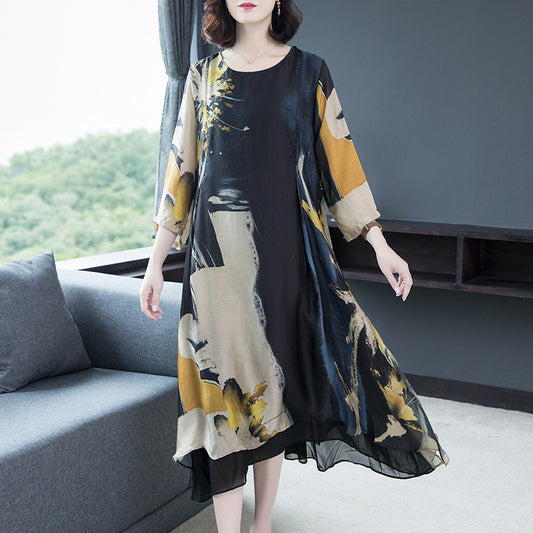 New Loose Plus-Size Printed Long Dress for a Slimming Look