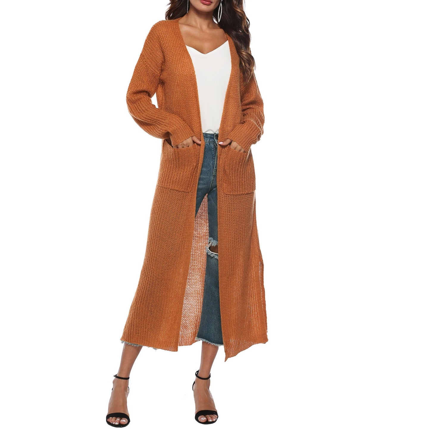 Women's Cardigan Sweater With Large Pockets Cardigan Sweater Long Thin Coat