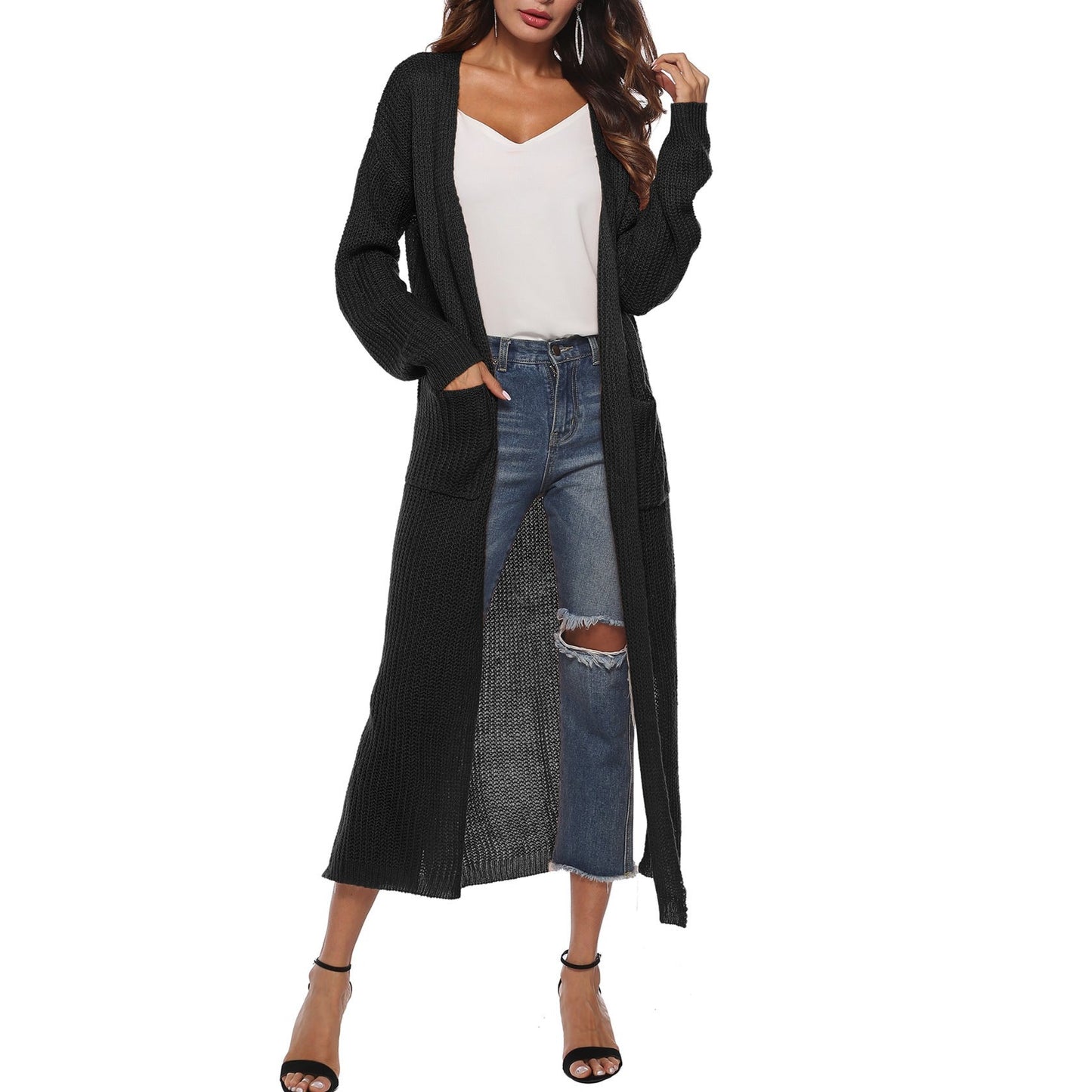 Women's Cardigan Sweater With Large Pockets Cardigan Sweater Long Thin Coat