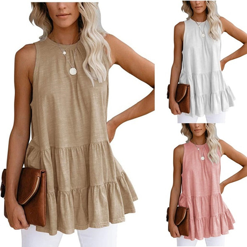 Sleeveless Solid Color T-Shirt for Women