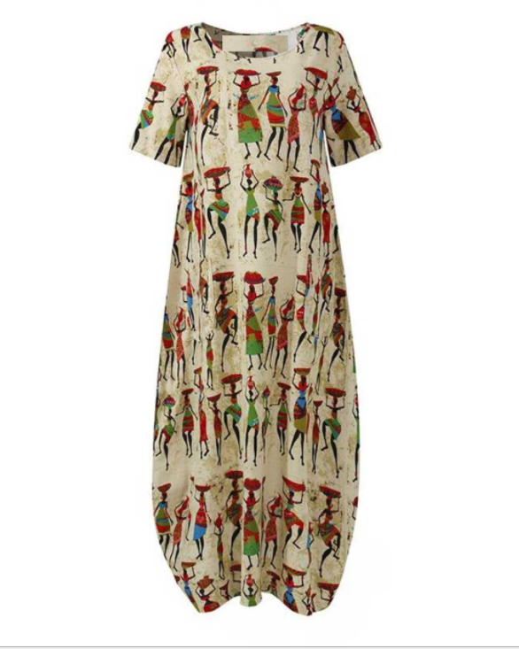 Summer Maxi Dress for Women with Short Sleeves and High Waist