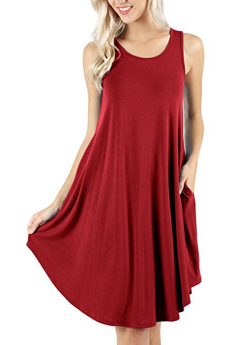 Summer Sleeveless Pocket Casual Vest T Shirt Big Swing Dress