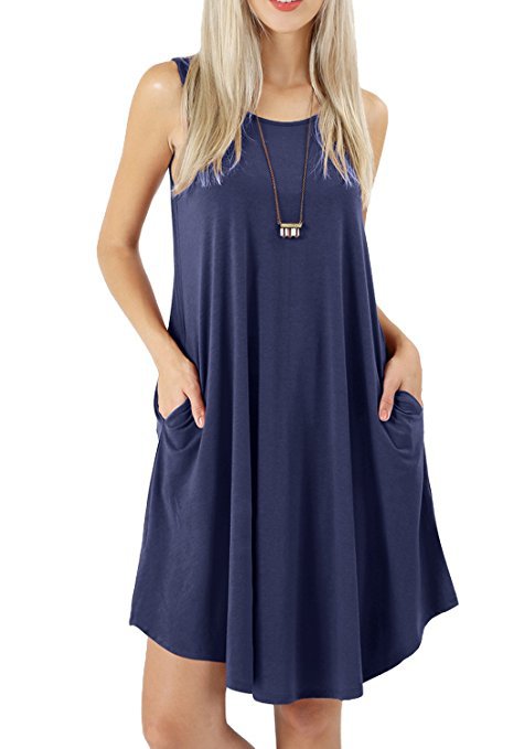 Summer Sleeveless Pocket Casual Vest T Shirt Big Swing Dress