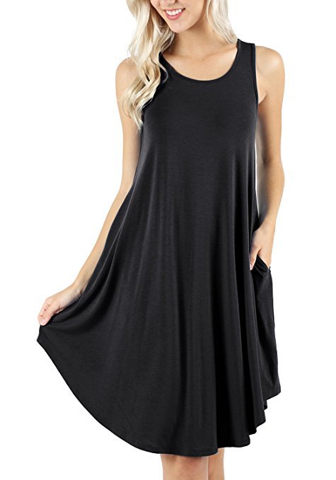 Summer Sleeveless Pocket Casual Vest T Shirt Big Swing Dress