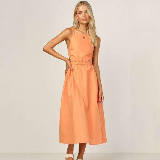 European And American Spring And Summer Cross-border New Independent Station Hot Sale  Back Solid Color Sexy Cotton And Linen Dress