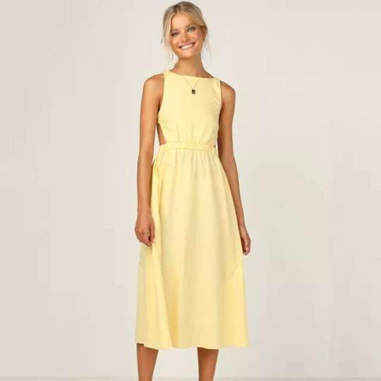 European And American Spring And Summer Cross-border New Independent Station Hot Sale  Back Solid Color Sexy Cotton And Linen Dress