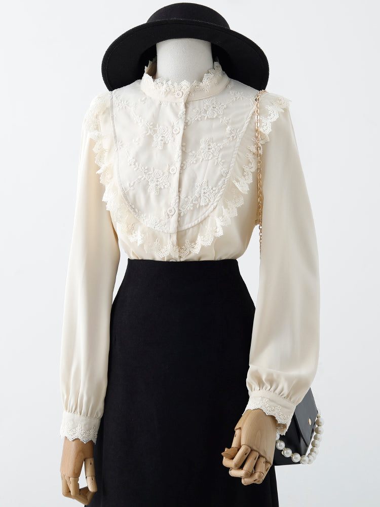 Vintage Lace Embroidered Shirt for Outerwear