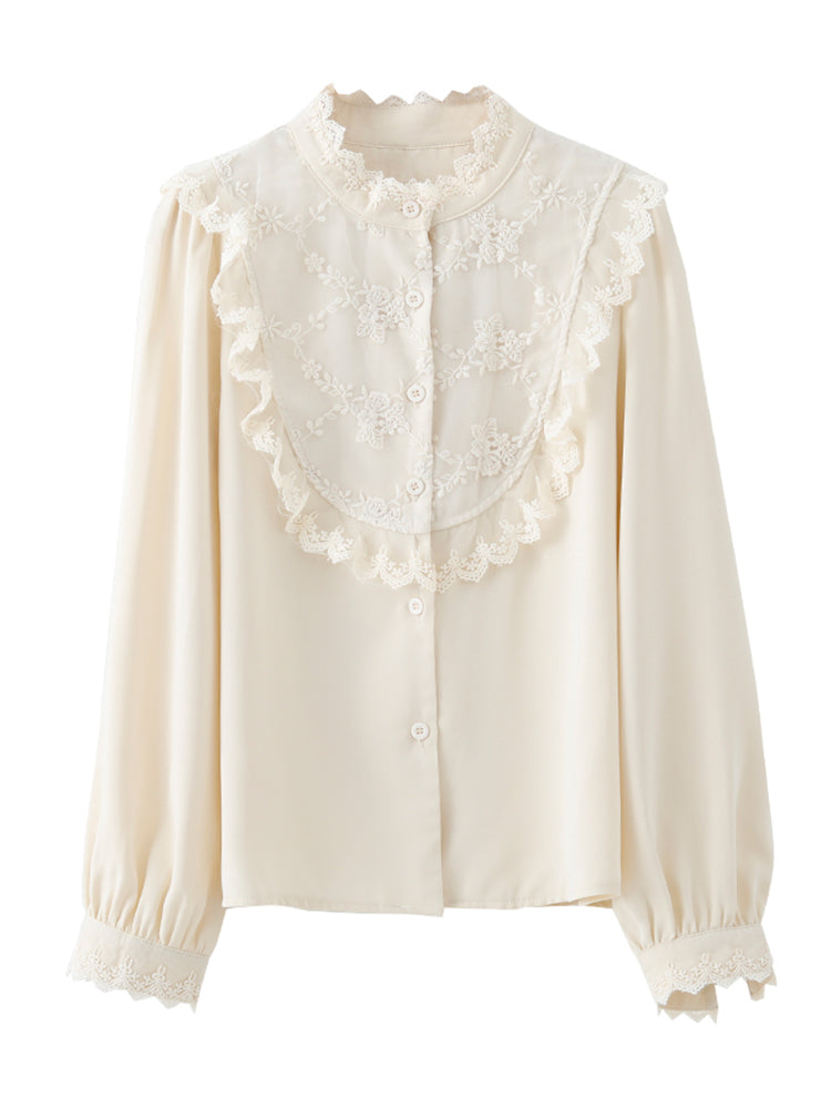 Vintage Lace Embroidered Shirt for Outerwear