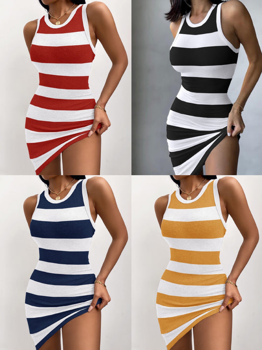 Women's Slim Bag Hip Dress with Summer New Style Striped Design