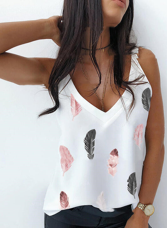 Sexy Sling Loose-Fitting Vest for Summer in White with Print