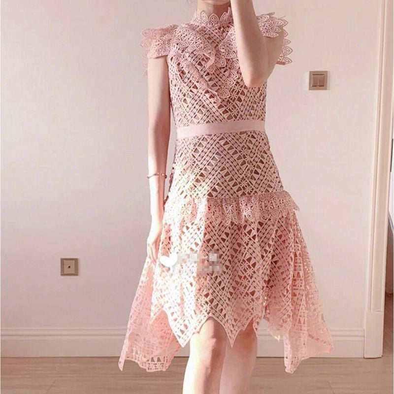 Heavy Industry Water-Soluble Embroidered Lace Slim Dress for Ladies