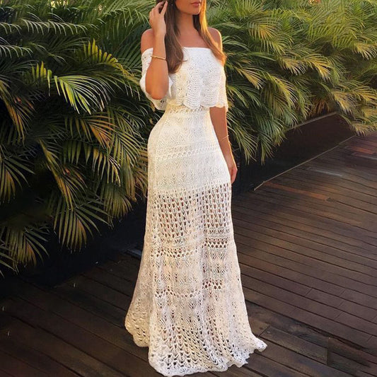 Sexy One-shoulder White Holiday Style Gown Dress Women