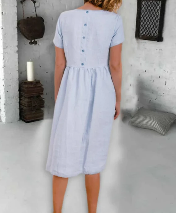 Cotton and Linen Dress with Buttoned Back