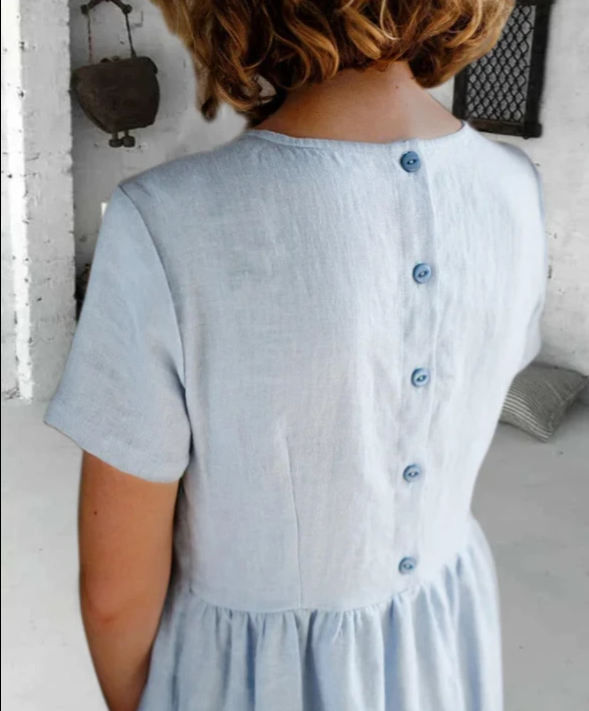 Cotton and Linen Dress with Buttoned Back