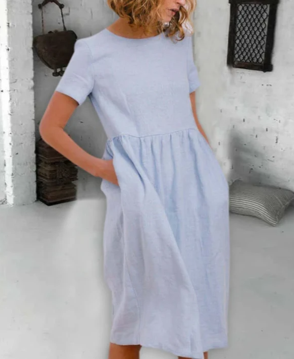 Cotton and Linen Dress with Buttoned Back