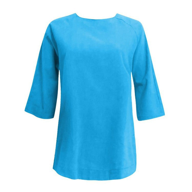 Round Neck Top in a Solid Color with a Loose Fit, Perfect for Urban Casual and Versatile Styling.