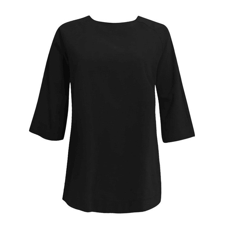 Round Neck Top in a Solid Color with a Loose Fit, Perfect for Urban Casual and Versatile Styling.