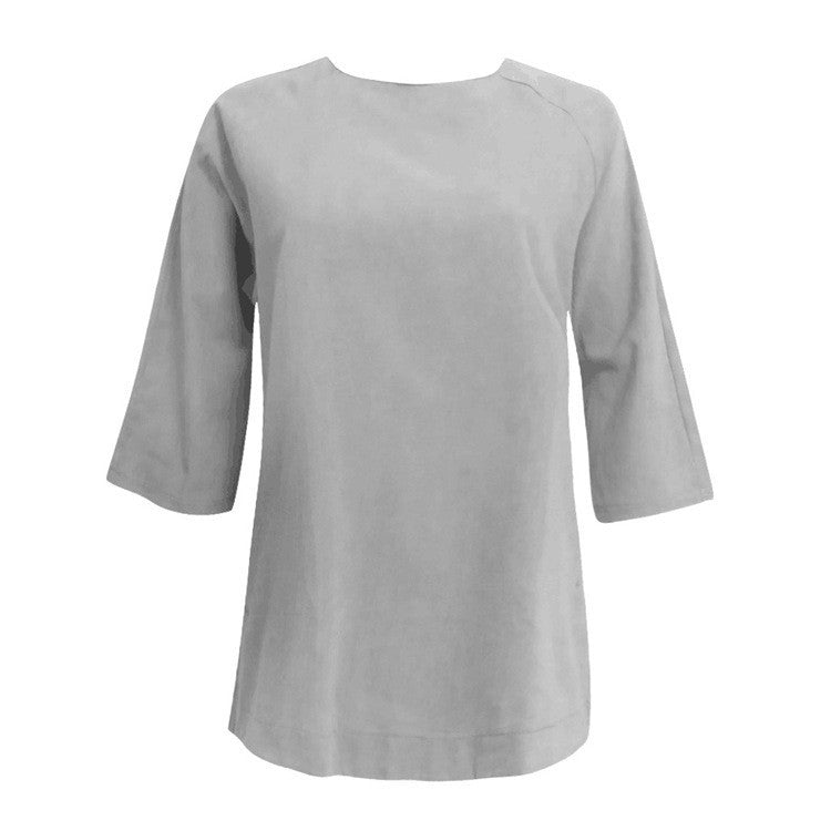 Round Neck Top in a Solid Color with a Loose Fit, Perfect for Urban Casual and Versatile Styling.