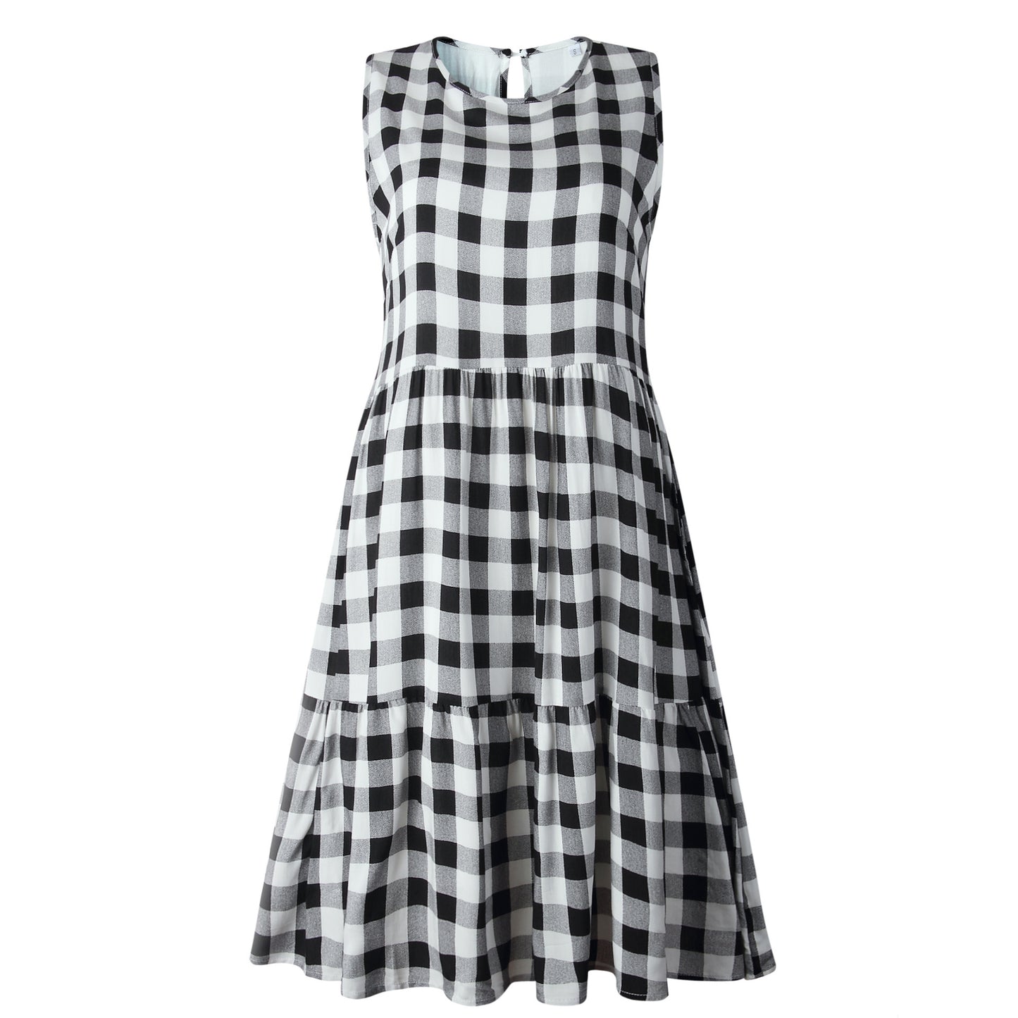 Loose Waist Women's Sleeveless Short Skirt Black Plaid A-Line Dress