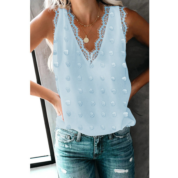 Solid Color Casual Lace Racer Vest for Women