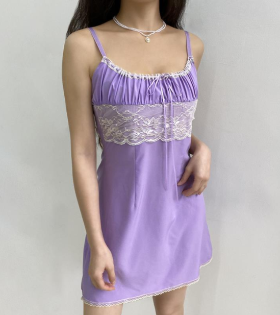 Purple Suspender Skirt with Girlish Style, Lace Waist, and a Flattering Waist Design for Women