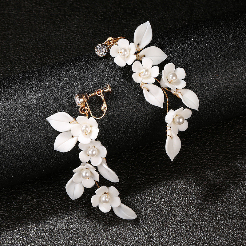 White Ceramic Flower Handmade Flower Earpieces