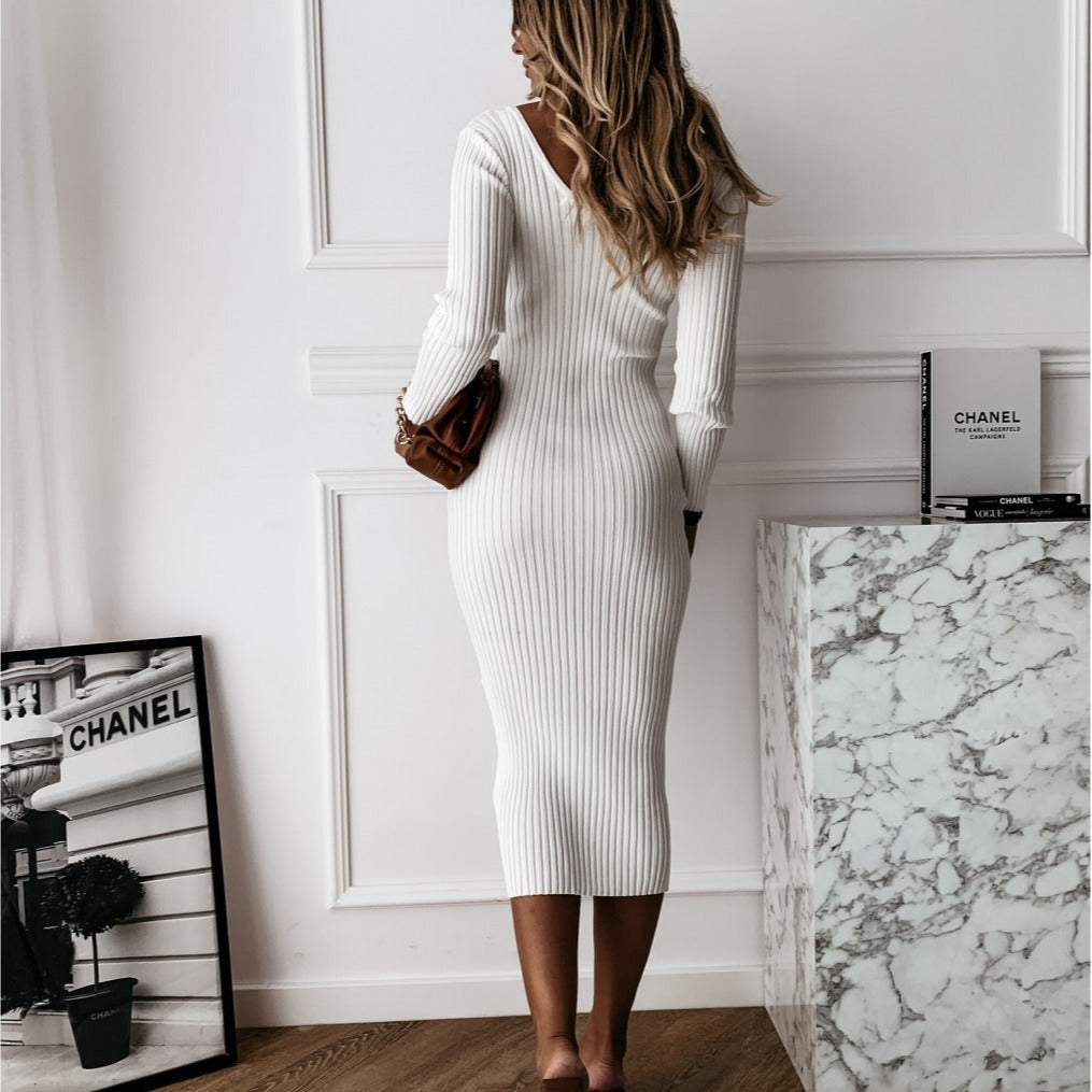 Comfortable Long Sleeve Pinstripe Dress