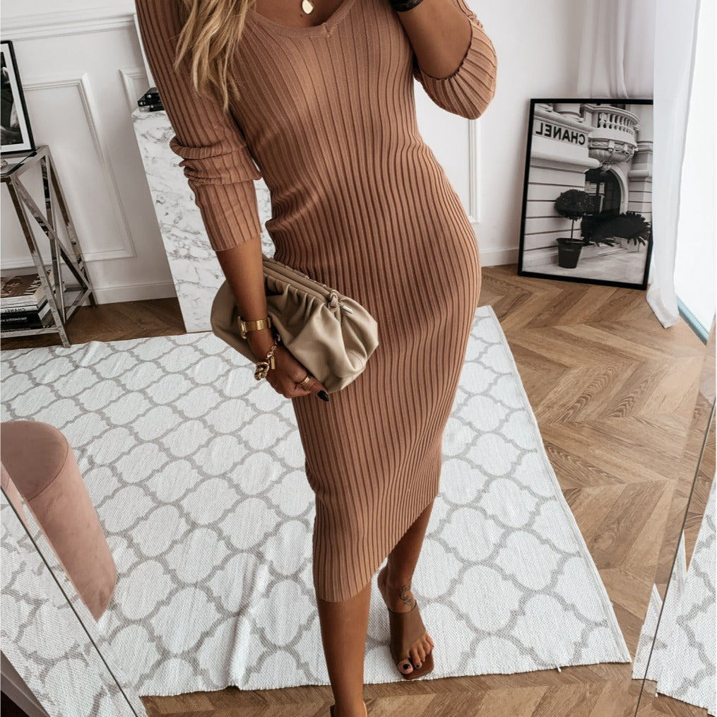 Comfortable Long Sleeve Pinstripe Dress