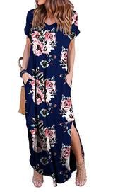 Casual Short-Sleeve Dress with Printed Pockets